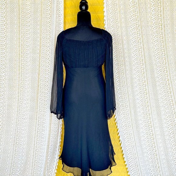 Vintage Y2K Sheer Black Milkmaid Mermaid Midi Dress Size 6 - Whimsigoth - Picture 4 of 11